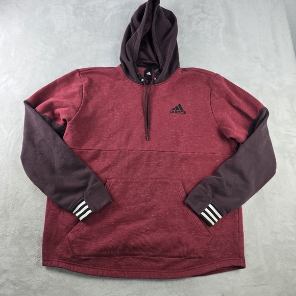 Adidas Mens Pullover Hoodie Pocket Long Sleeve Drawstring Sz Lg Maroon - Picture 1 of 8